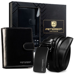 Geschenkset: Herren-Geldbörse in Schwarz und Gürtel aus Echtleder – Peterson