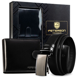 Geschenkset: Herren-Geldbörse aus Leder in Schwarz und Gürtel aus Echtleder – Peterson