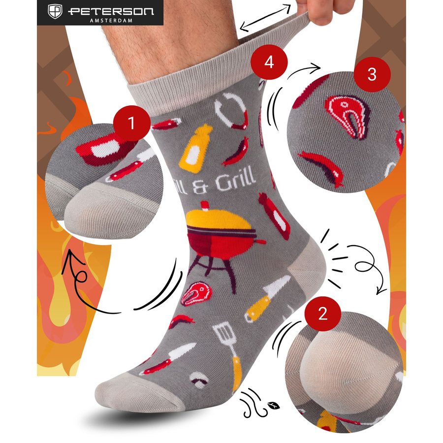 Mehrfarbiges Set von Herrensocken in Größe 38-44 mit Grillmotiv - Peterson – Bild 18