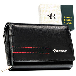 Elegante, schwarze Damen-Geldbörse aus Echtleder – Rovicky