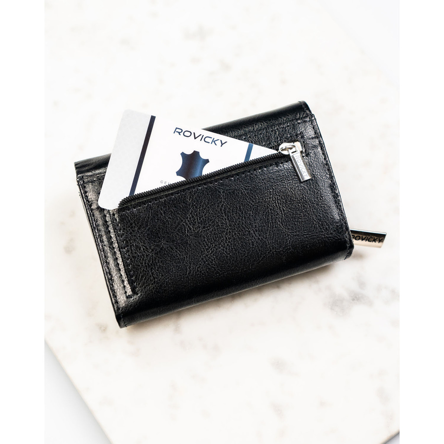 Elegante, schwarze Damen-Geldbörse aus Echtleder - Rovicky – Bild 6