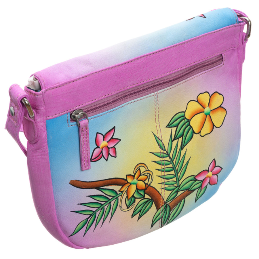 Damenhandtasche aus Echtleder mit handbemaltem Muster, verschließbar mit Magnet – Bild 3