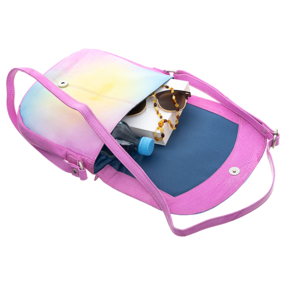 Damenhandtasche aus Echtleder mit handbemaltem Muster, verschließbar mit Magnet – Bild 6