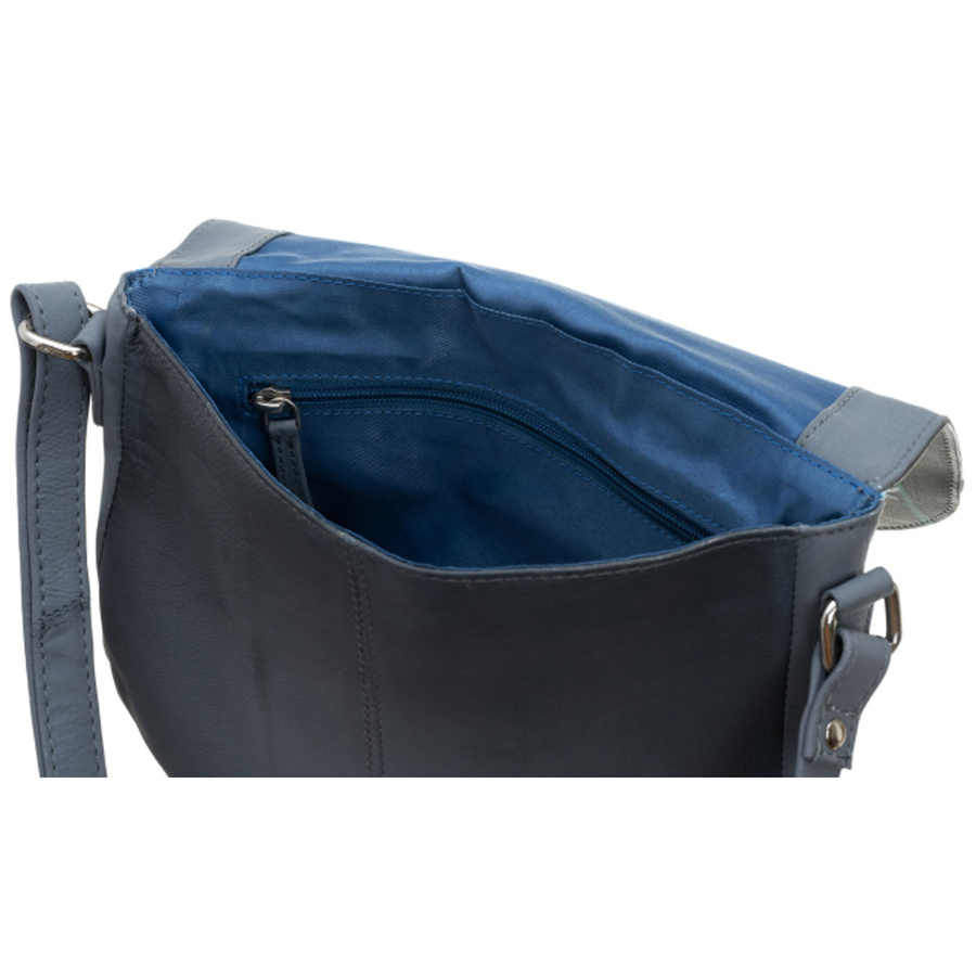 Handtasche aus Echtleder in Grau mit handbemaltem Muster, verschließbar mit Magnet – Bild 4