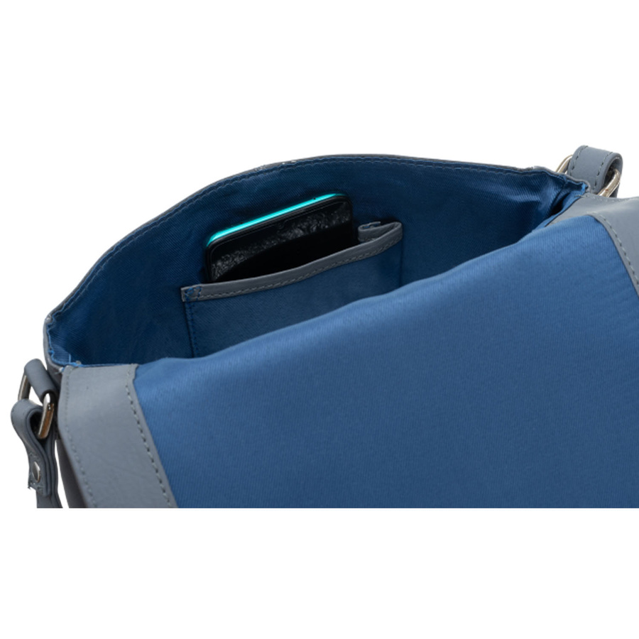 Handtasche aus Echtleder in Grau mit handbemaltem Muster, verschließbar mit Magnet – Bild 5