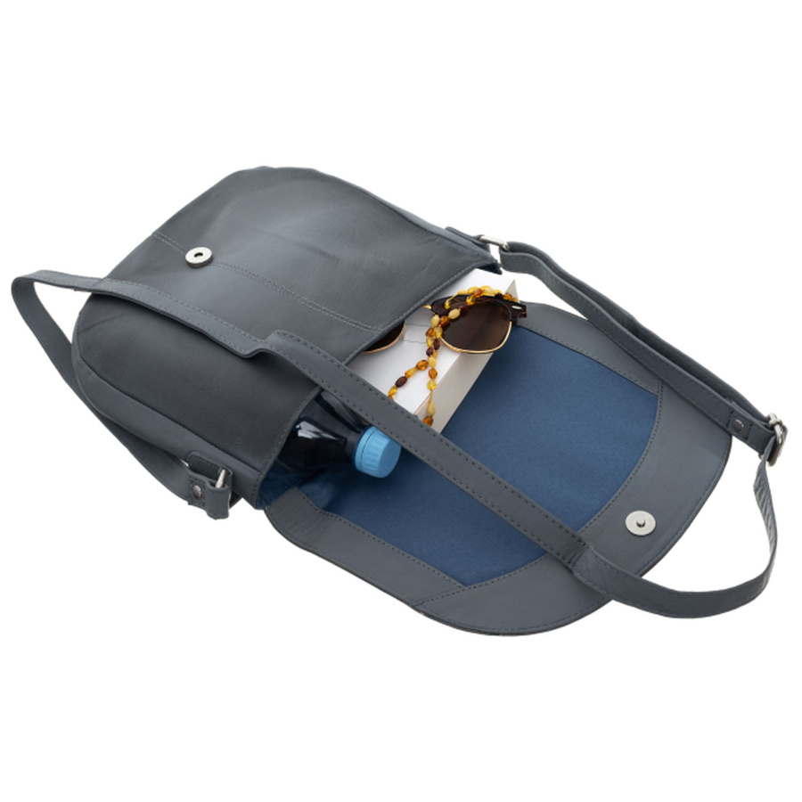 Handtasche aus Echtleder in Grau mit handbemaltem Muster, verschließbar mit Magnet – Bild 6