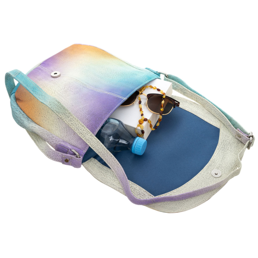 Handtasche aus Echtleder mit handbemaltem Muster, verschließbar mit Magnetverschluss – Bild 6