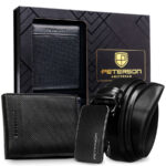 Geschenkset: Herren-Geldbörse aus Leder in Schwarz und Gürtel aus Echtleder - Peterson