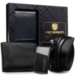 Geschenkset: Herren-Geldbörse aus Leder in Schwarz und Gürtel aus Echtleder - Peterson