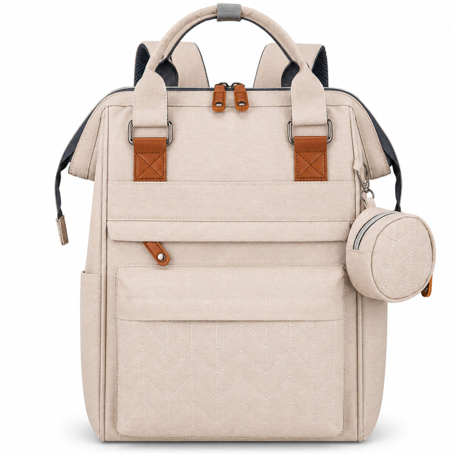 Praktischer, beiger Rucksack für die Mutter aus Polyester, mit Reißverschluss - Peterson – Bild 3