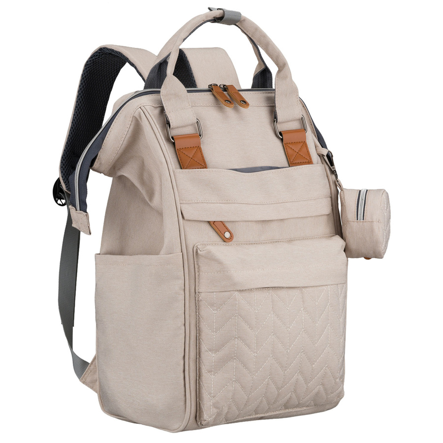 Praktischer, beiger Rucksack für die Mutter aus Polyester, mit Reißverschluss - Peterson