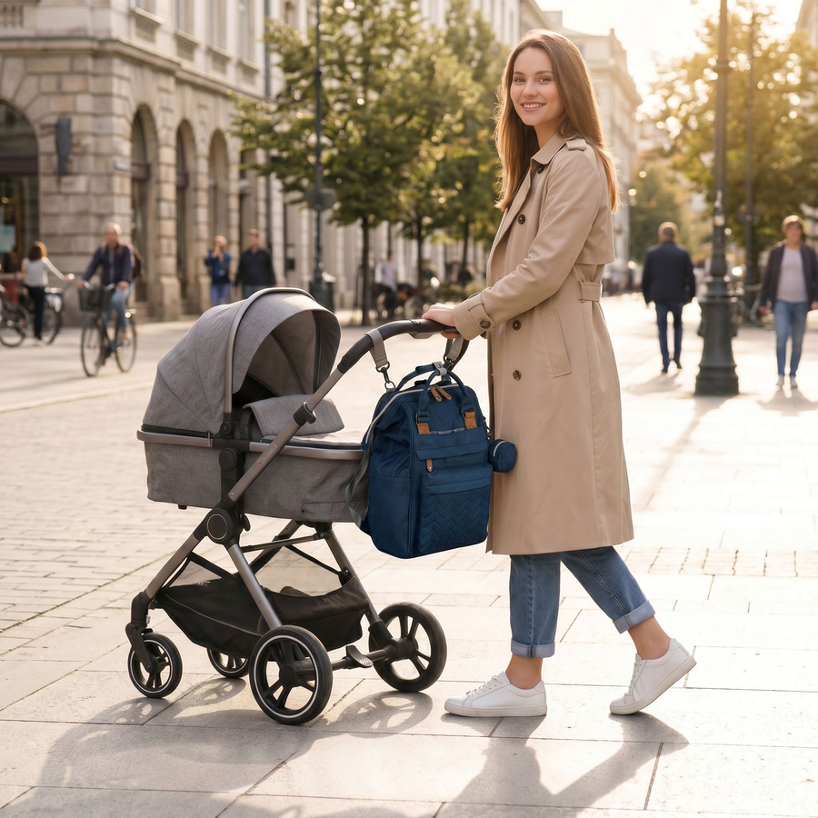 Dunkelblauer Rucksack für Mama aus Polyester, mit Reißverschluss, zweiteilig - Peterson – Bild 4