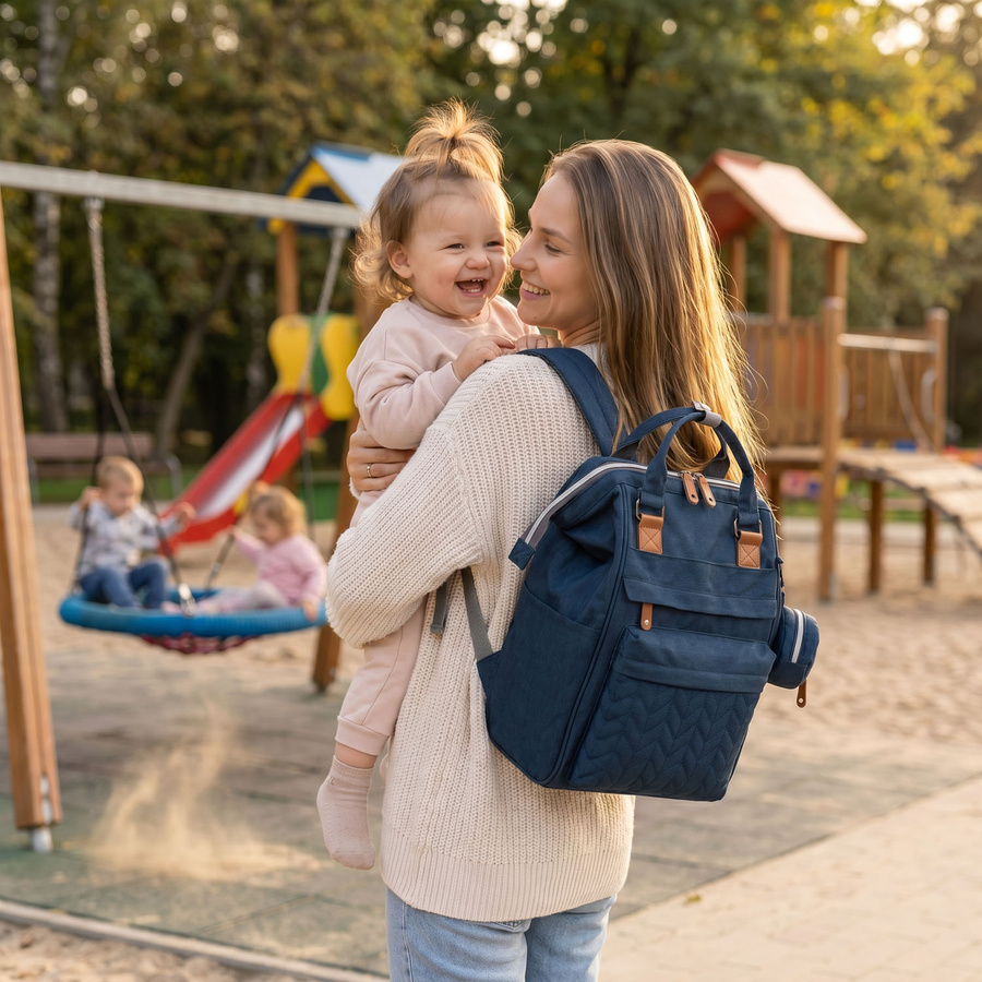 Dunkelblauer Rucksack für Mama aus Polyester, mit Reißverschluss, zweiteilig - Peterson – Bild 2