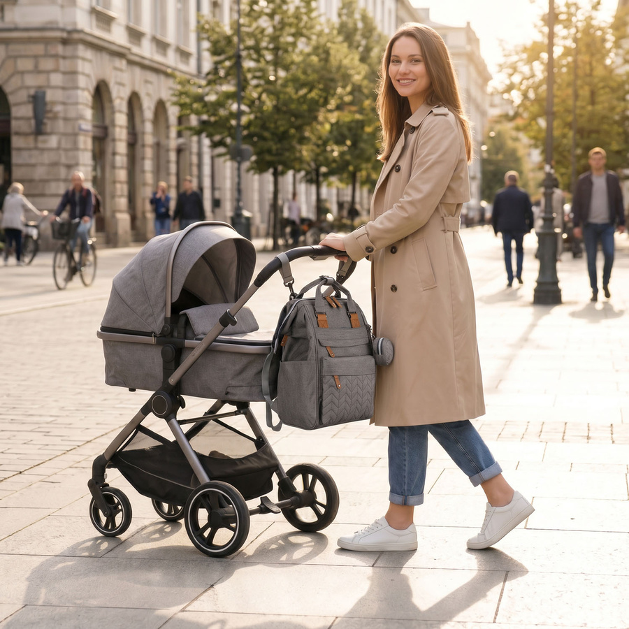 Grauer Rucksack für Mama aus Polyester, mit Reißverschluss, zweiteilig - Peterson – Bild 4
