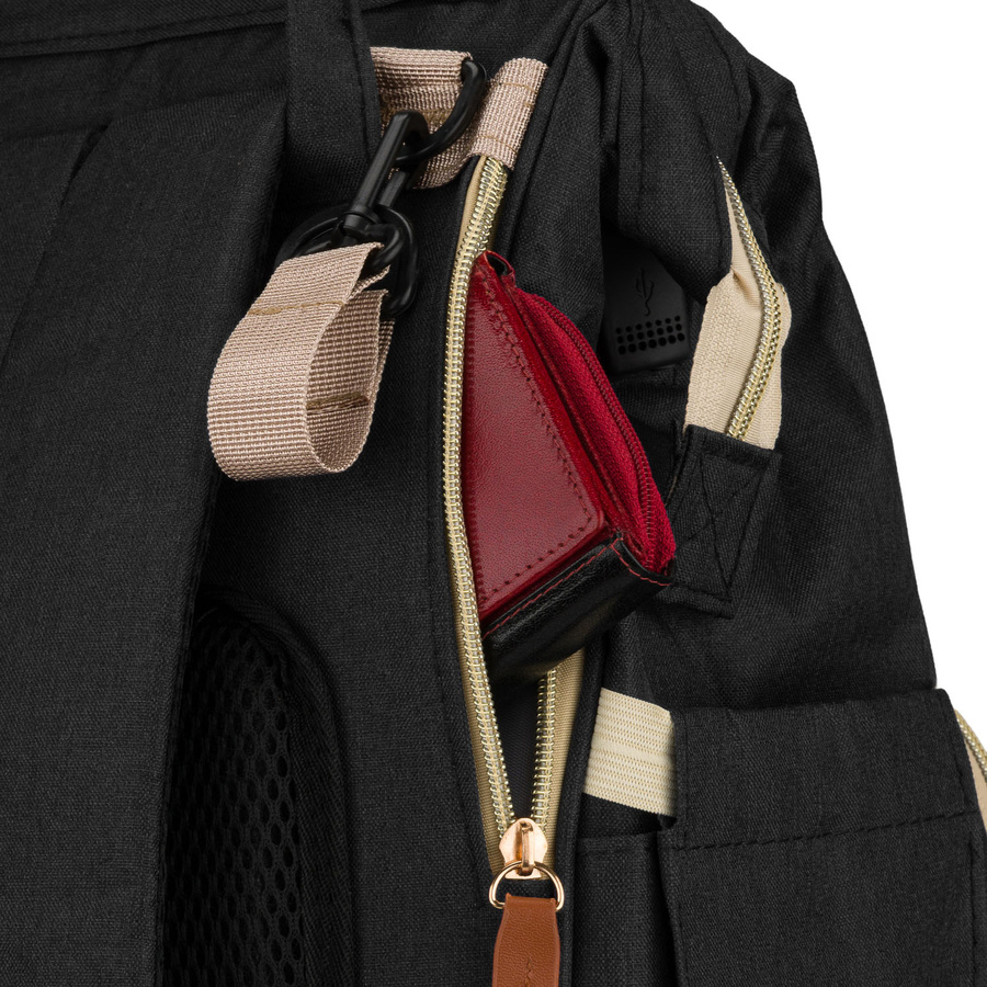 Geräumiger Rucksack für die Mutter aus Polyester in schwarzer Farbe, ausgestattet mit einem Kinderwagenhalter - Peterson – Bild 24