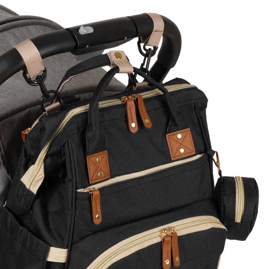 Geräumiger Rucksack für die Mutter aus Polyester in schwarzer Farbe, ausgestattet mit einem Kinderwagenhalter - Peterson – Bild 10