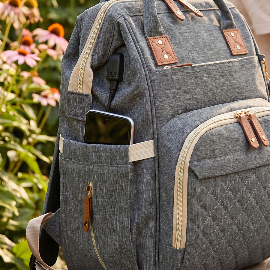 Geräumiger Rucksack für die Mutter aus Polyester in Dunkelgrau, ausgestattet mit USB-Anschluss - Peterson – Bild 6
