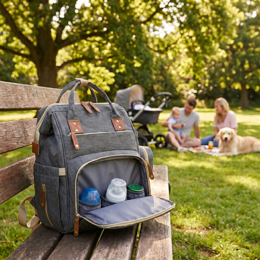 Geräumiger Rucksack für die Mutter aus Polyester in Dunkelgrau, ausgestattet mit USB-Anschluss - Peterson – Bild 4