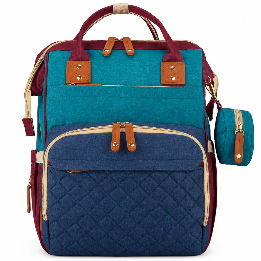 Marineblauer-türkisfarbener Rucksack für Mama aus Polyester mit Reißverschluss - Peterson – Bild 3