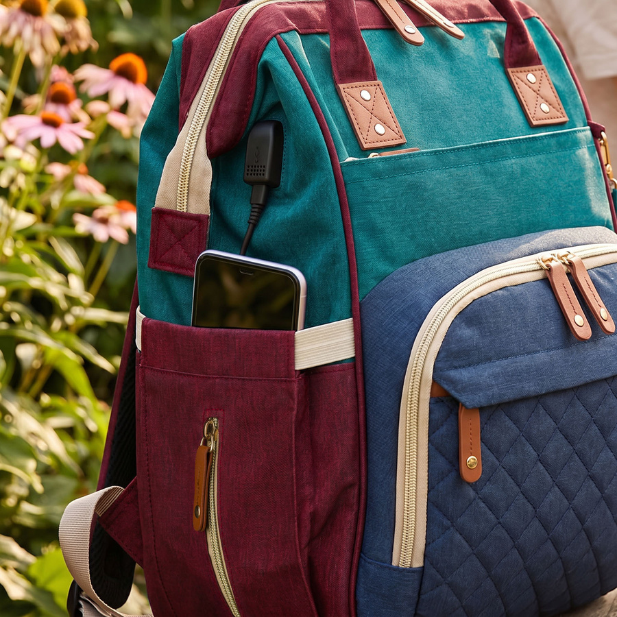 Marineblauer-türkisfarbener Rucksack für Mama aus Polyester mit Reißverschluss - Peterson – Bild 6
