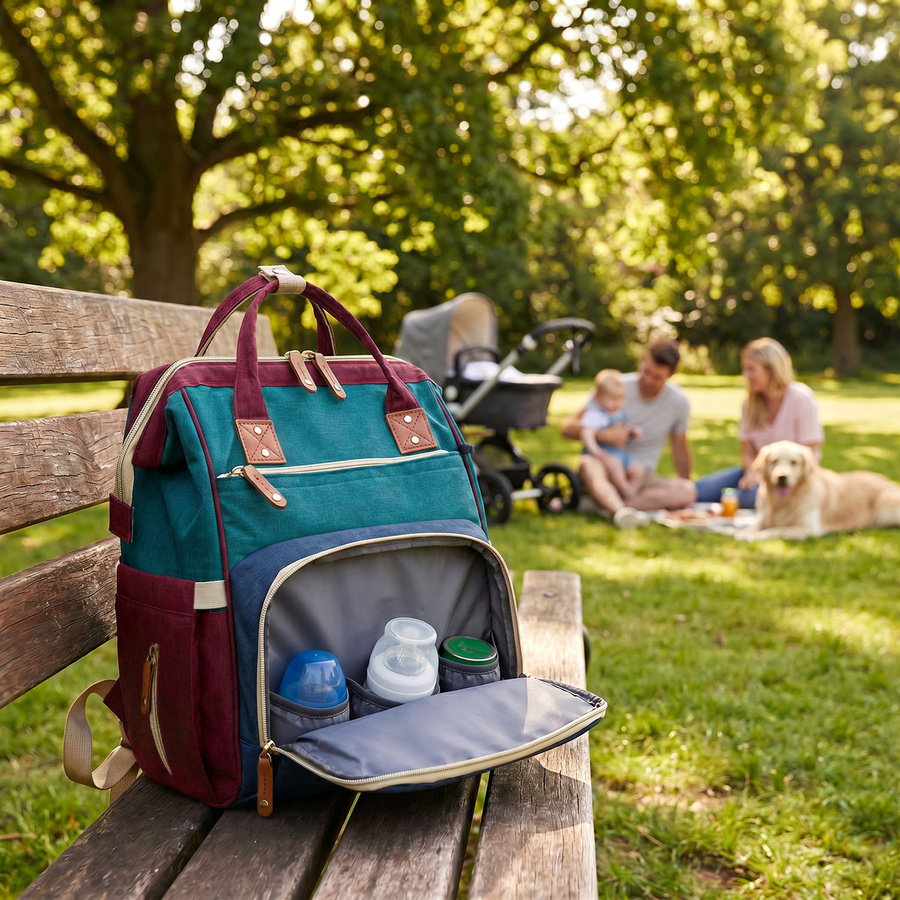 Marineblauer-türkisfarbener Rucksack für Mama aus Polyester mit Reißverschluss - Peterson – Bild 4
