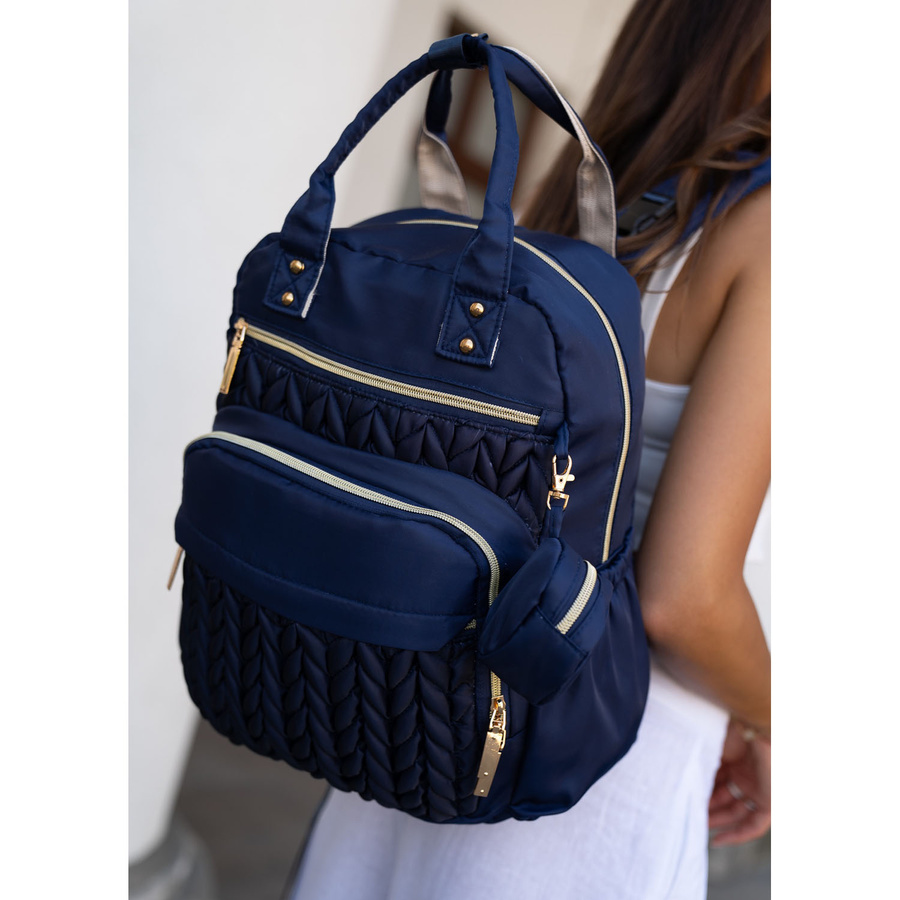 Blauer Rucksack für Mama aus Polyester, ausgestattet mit einer Wickelunterlage und einer kleinen abnehmbaren Tasche - Peterson – Bild 13