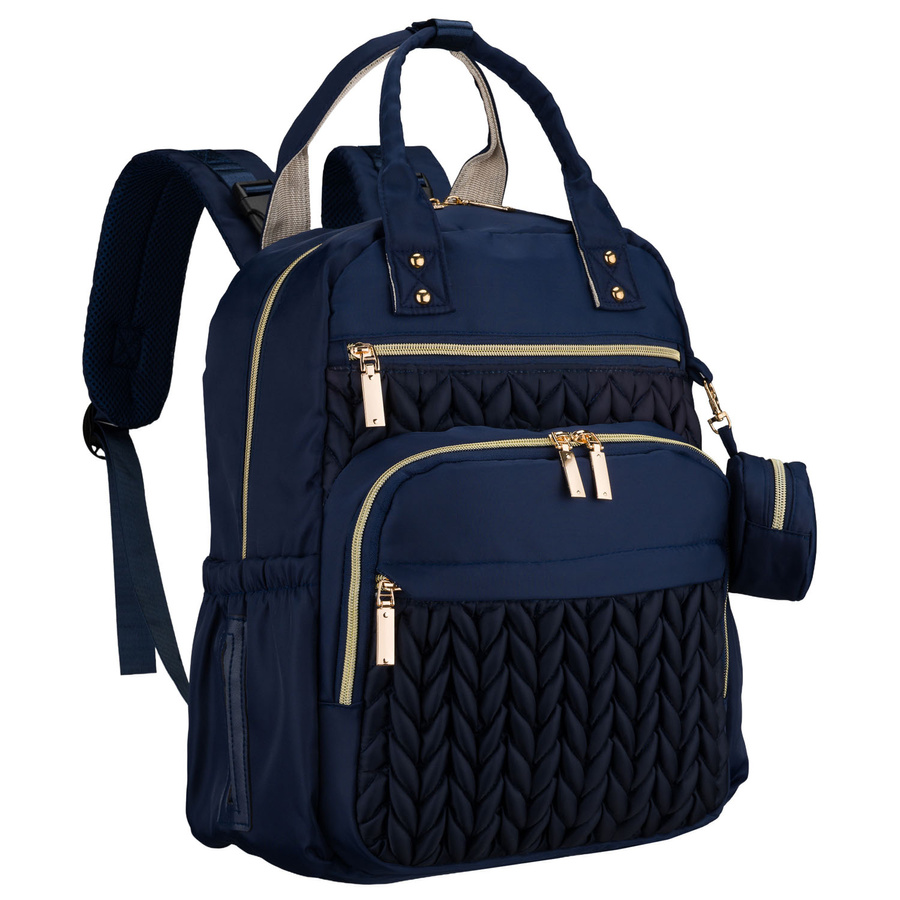 Blauer Rucksack für Mama aus Polyester, ausgestattet mit einer Wickelunterlage und einer kleinen abnehmbaren Tasche - Peterson