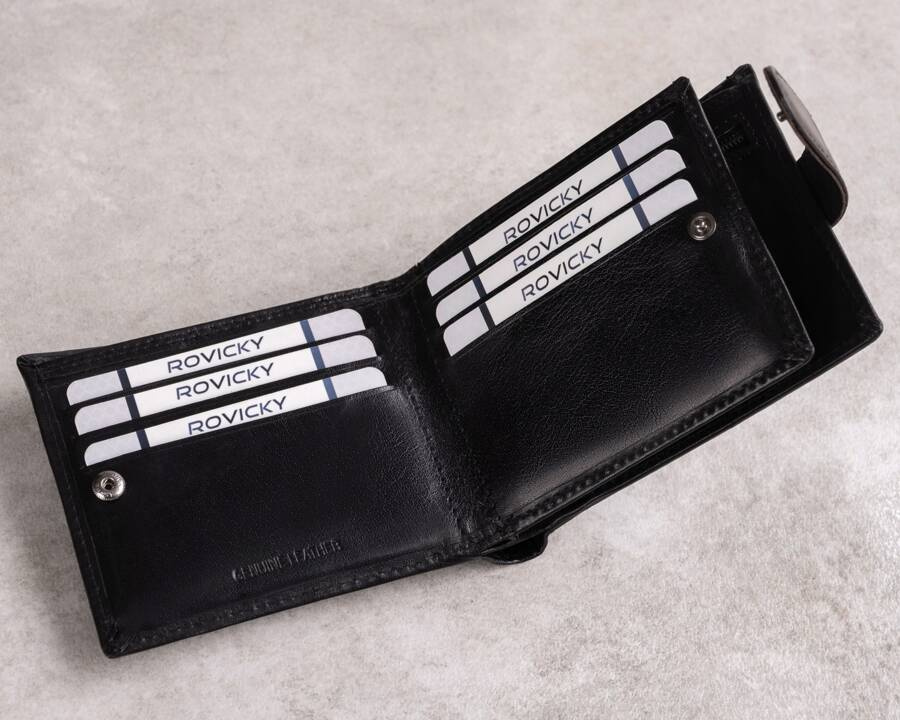 Herren-Geldbörse aus Leder mit RFID-System, verschließbar mit Druckknopf - Rovicky – Bild 4