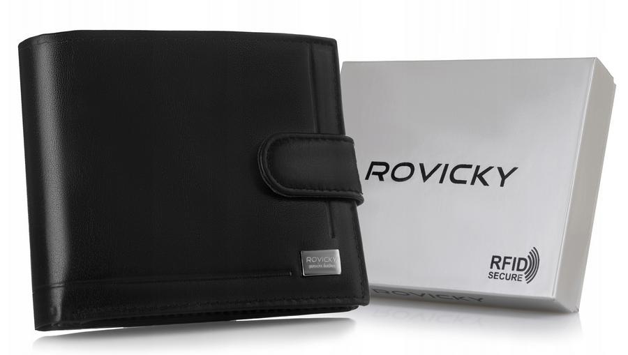 Herren-Geldbörse aus Leder mit RFID-System, verschließbar mit Druckknopf - Rovicky