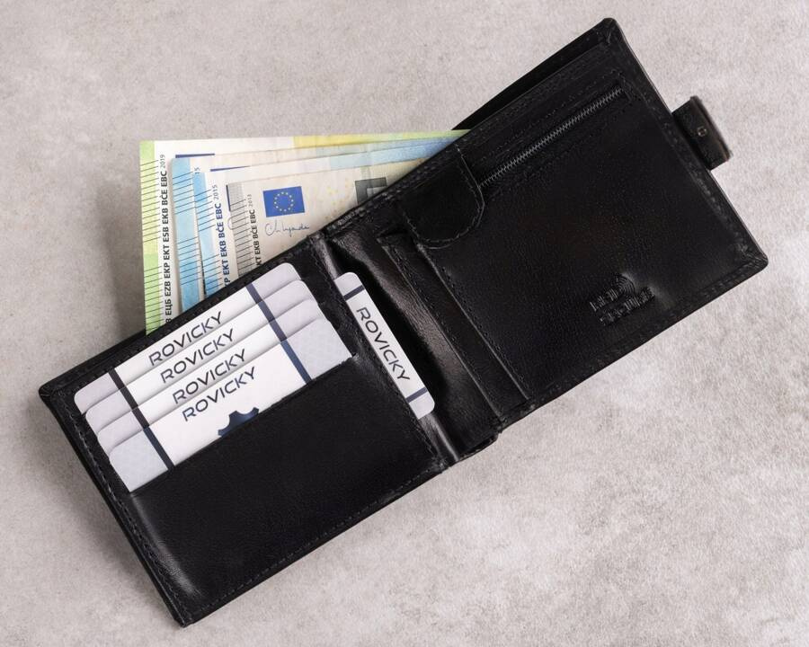 Herren-Geldbörse aus Leder mit RFID-System, verschließbar mit Druckknopf - Rovicky – Bild 3