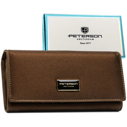 Elegante Damen-Geldbörse aus Echtleder und Kunstleder in Braun – Peterson