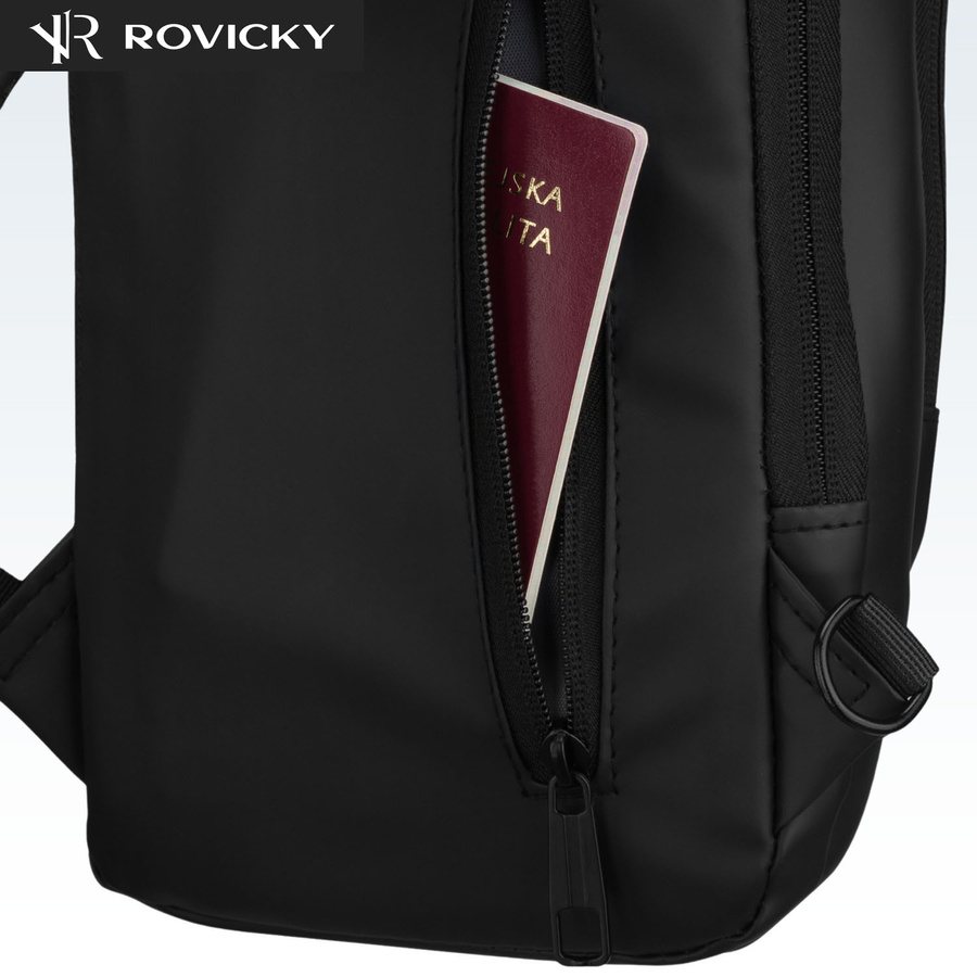 Schwarze, geräumige Herrengürteltasche zum Umhängen aus Kunstleder, ausgestattet mit USB-Anschluss - Rovicky – Bild 22
