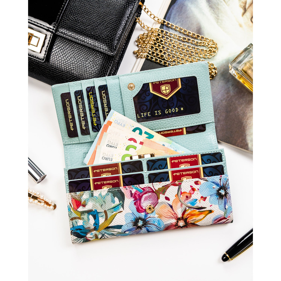 Damen-Geldbörse aus Echtleder mit Blumenmuster, ausgestattet mit RFID-System - Peterson – Bild 7