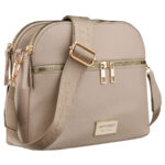 Damen-Umhängetasche aus Kunstleder in Beige mit drei Fächern – Peterson