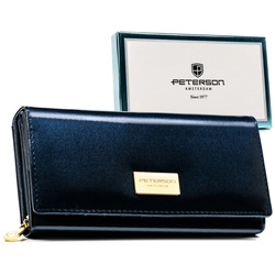 Damen-Geldbörse in Marineblau aus Echtleder und Kunstleder – Peterson