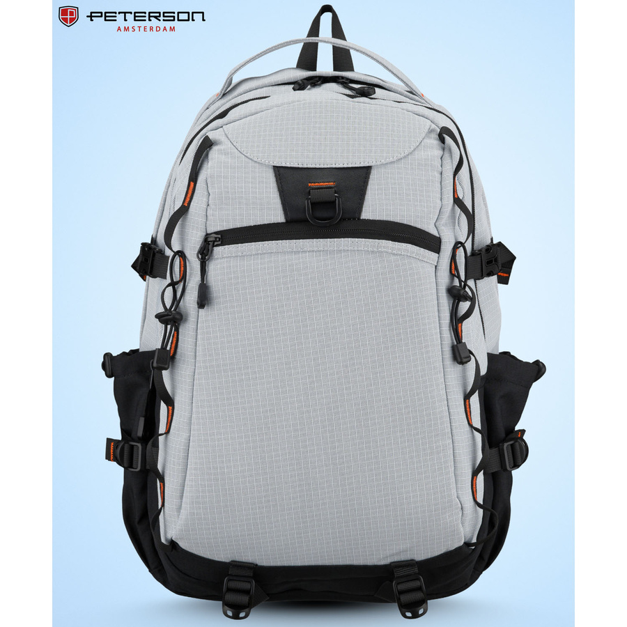 Großer, touristischer Rucksack aus Polyester in grauer Farbe, mit zwei Fächern, mit Reißverschluss verschließbar - Peterson – Bild 8