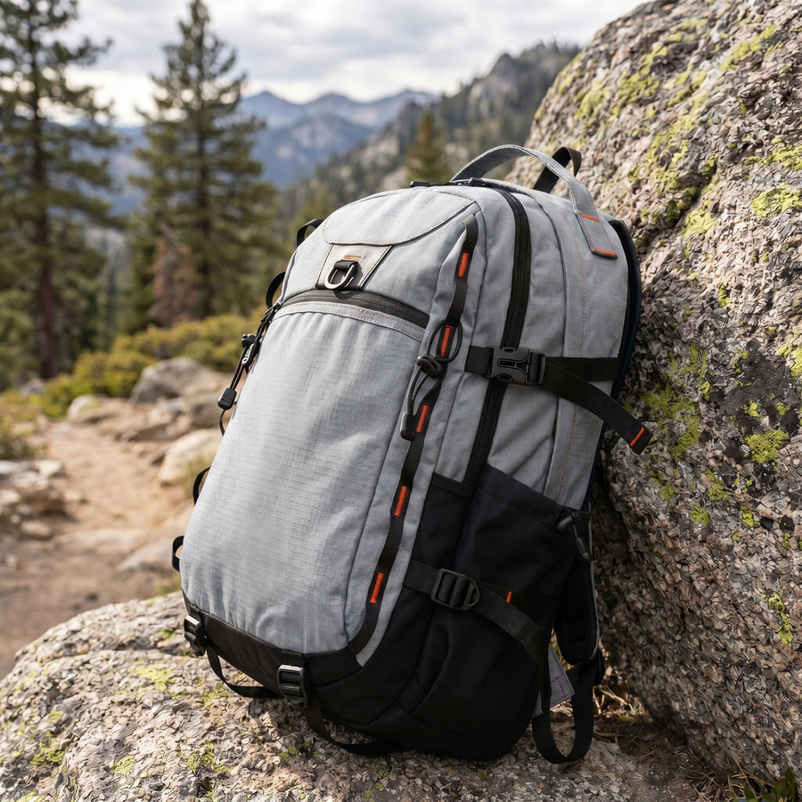 Großer, touristischer Rucksack aus Polyester in grauer Farbe, mit zwei Fächern, mit Reißverschluss verschließbar - Peterson – Bild 4