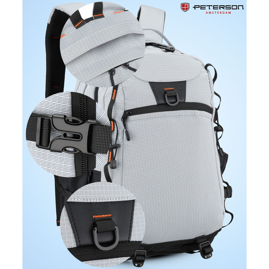 Großer, touristischer Rucksack aus Polyester in grauer Farbe, mit zwei Fächern, mit Reißverschluss verschließbar - Peterson – Bild 9