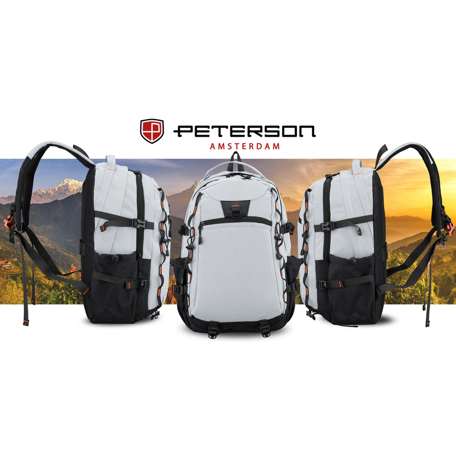 Großer, touristischer Rucksack aus Polyester in grauer Farbe, mit zwei Fächern, mit Reißverschluss verschließbar - Peterson – Bild 36