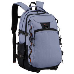 Blauer, touristischer Rucksack aus Polyester, mit zwei Fächern, aufgehängt an atmungsaktiven Trägern – Peterson
