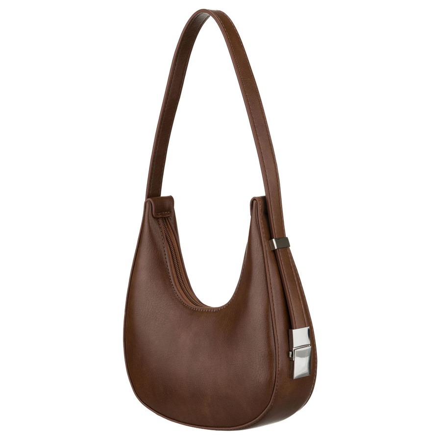 Damenhandtasche im Baguette-Stil aus Kunstleder in Braun mit Reißverschluss - Rovicky – Bild 4