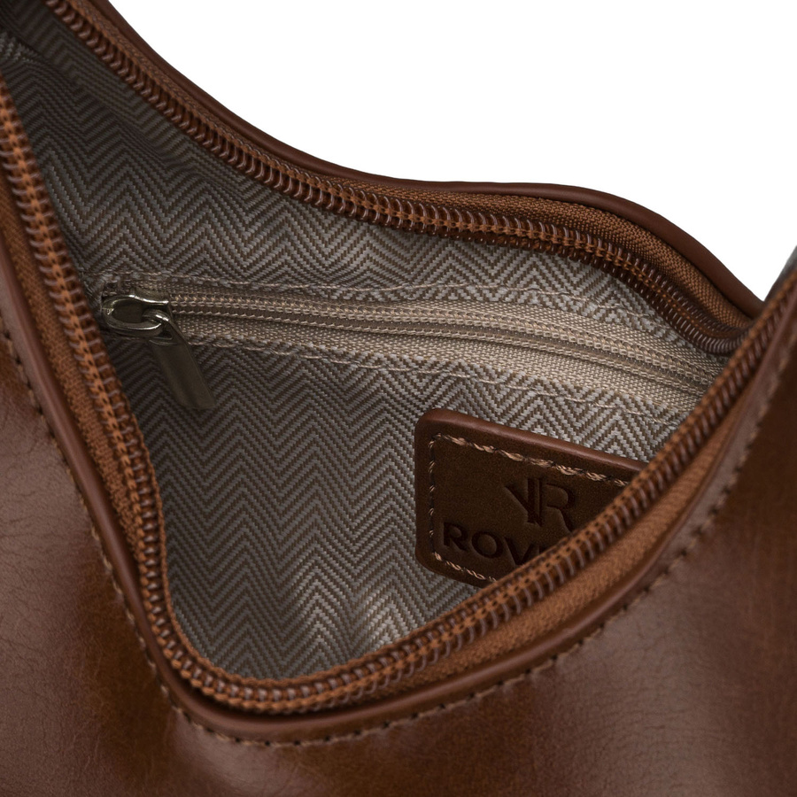 Damenhandtasche im Baguette-Stil aus Kunstleder in Braun mit Reißverschluss - Rovicky – Bild 6