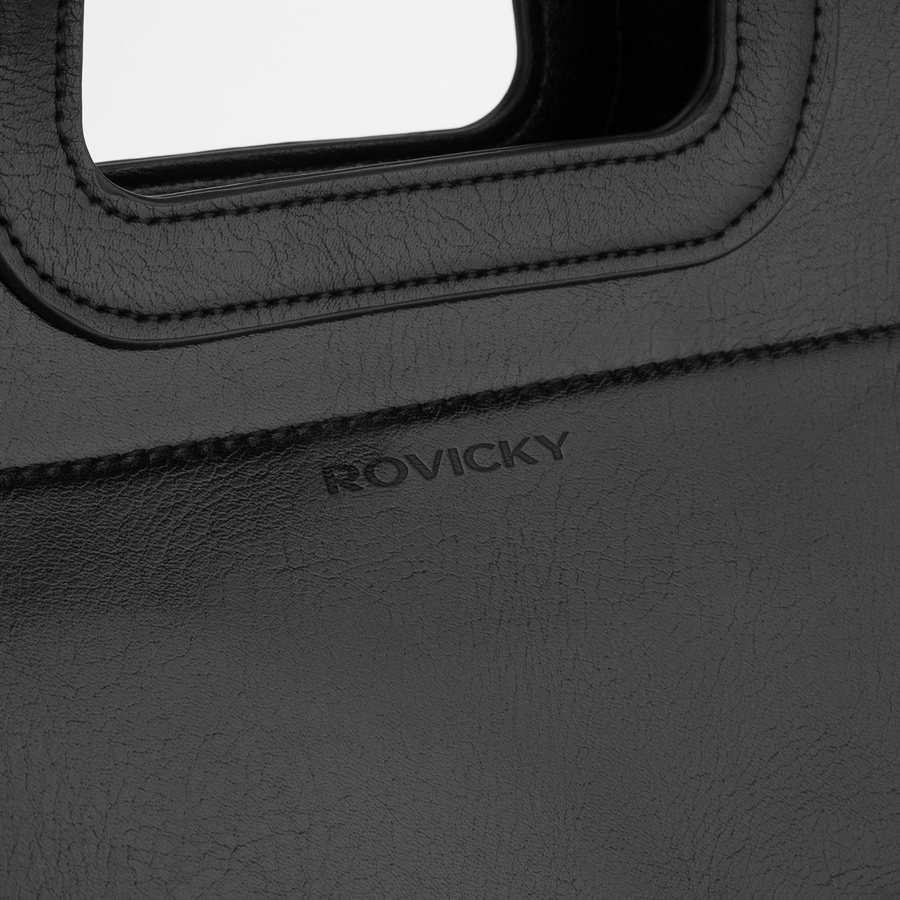 Große, schwarze Damenhandtasche aus Kunstleder mit bequemen Tragegriffen und abnehmbarem Etui im Set - Rovicky – Bild 4