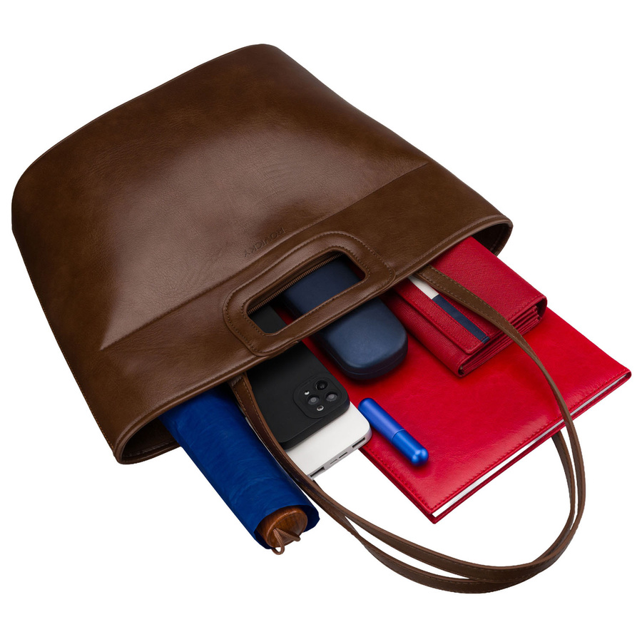 Braune Damenhandtasche aus Kunstleder mit bequemen Tragegriffen und abnehmbarem Etui im Set - Rovicky – Bild 9