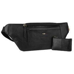 Einfaches Herrentasche aus Leder in schwarzer Farbe mit verstellbarem Gurt und Schlüsseletui im Set – Peterson