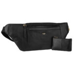 Einfaches Herrentasche aus Leder in schwarzer Farbe mit verstellbarem Gurt und Schlüsseletui im Set - Peterson