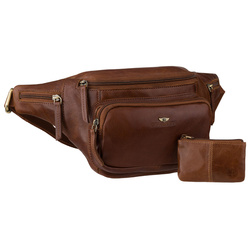 Geräumige Herrengürteltasche aus Leder in Braun mit Reißverschluss – Peterson