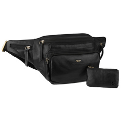 Geräumige Herrengürteltasche aus Leder in Schwarz mit Reißverschluss – Peterson