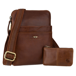 Herrentasche aus Leder in Braun mit Schlüsseletui im Set – Peterson
