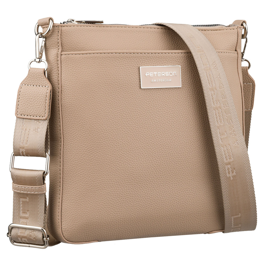 Beige Damen-Umhängetasche aus Kunstleder, mit Reißverschluss - Peterson